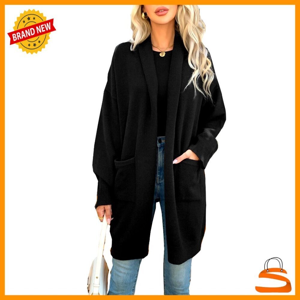 Oversized Long Cardigan Sweater Open Front Lapel Soft Knit Casual with Pockets